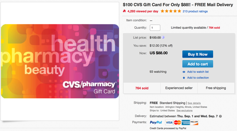 $100 CVS Gift Card, $88